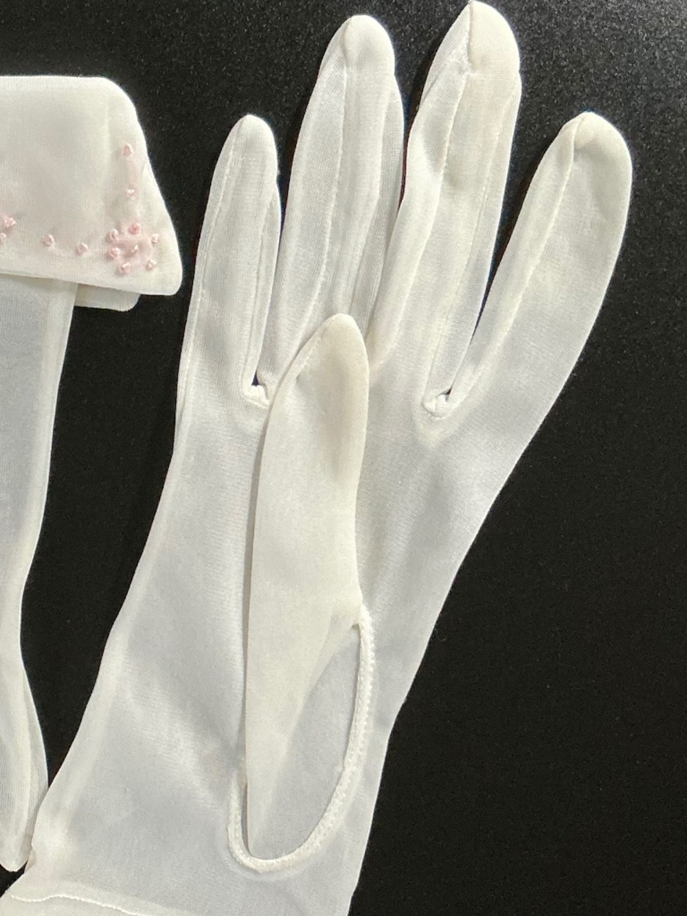 Vintage Ivory Organza Gloves Formal Wedding Bridal Prom Pink Accents - Picture 10 of 14